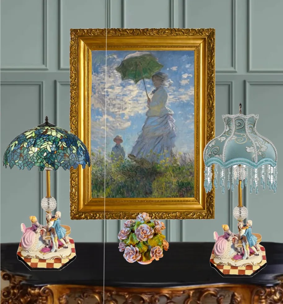 Vintage Porcelain Figural Table Lamp: Musician Couple - 4
