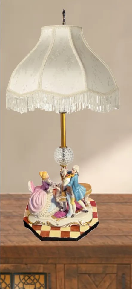 Vintage Porcelain Figural Table Lamp: Musician Couple - 5