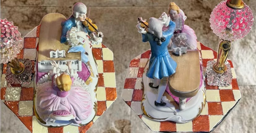 Vintage Porcelain Figural Table Lamp: Musician Couple - 6