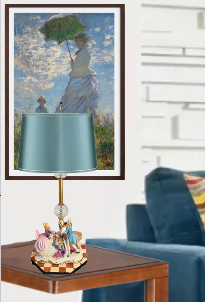 Vintage Porcelain Figural Table Lamp: Musician Couple - 7