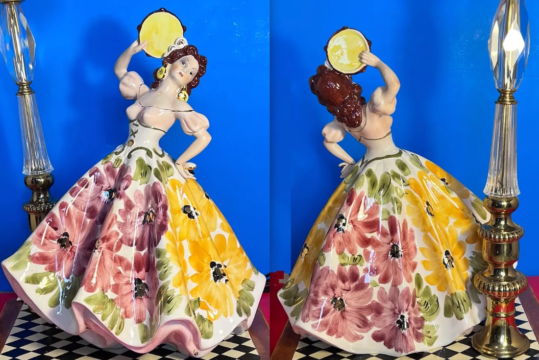 Mid-Century Giovanni Girardi Porcelain Figurine Dancing Gypsy Table Lamp - 10
