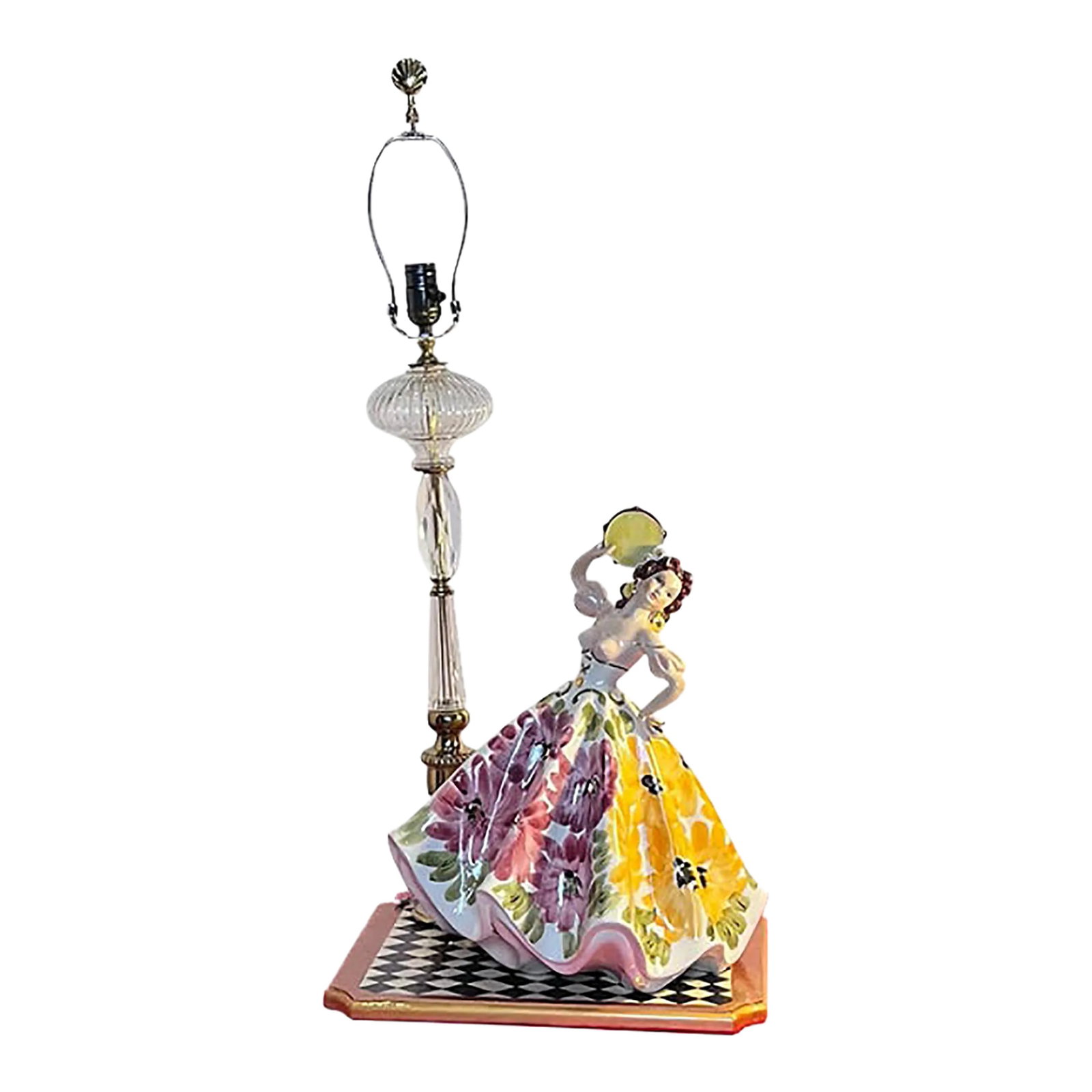 Mid-Century Giovanni Girardi Porcelain Figurine Dancing Gypsy Table Lamp: This stunning 17-inch porcelain figurine, crafted by Giovanni Girardi in the 1950s, captures the the energy of dance. The figure portrays a beautiful gypsy girl mid-twirl on a classic black and white