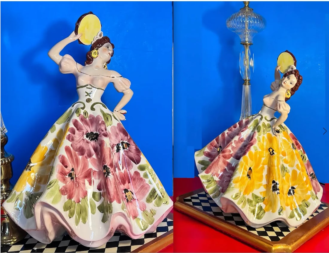 Mid-Century Giovanni Girardi Porcelain Figurine Dancing Gypsy Table Lamp - 5