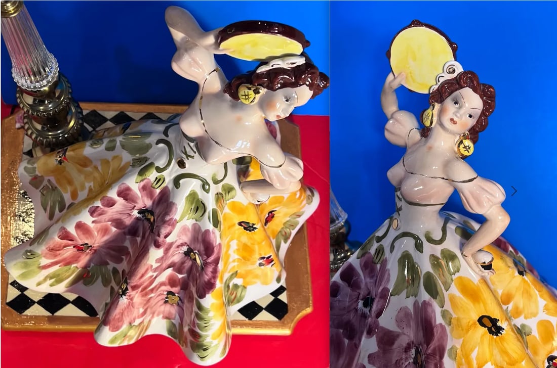 Mid-Century Giovanni Girardi Porcelain Figurine Dancing Gypsy Table Lamp - 9