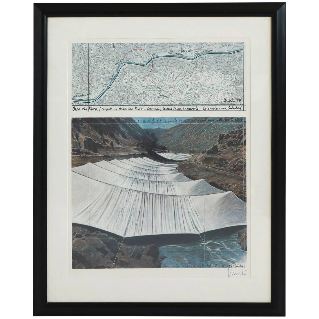 Christo Art Work: This work shows conceptual project; over the river is a two-week temporary work of art by the artists Christo and Jeanne-Claude. The project's plans call for 5.9 miles of silvery, luminous fabric