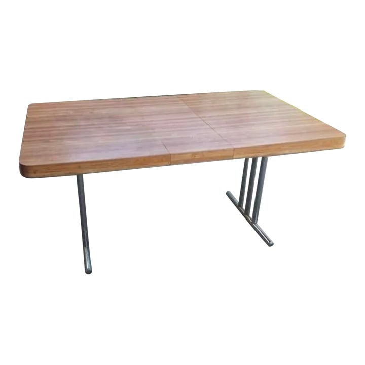 1970s Vintage Mid-Century Chrome and Laminate Dining Table With Extended Leaf (1 of 9)