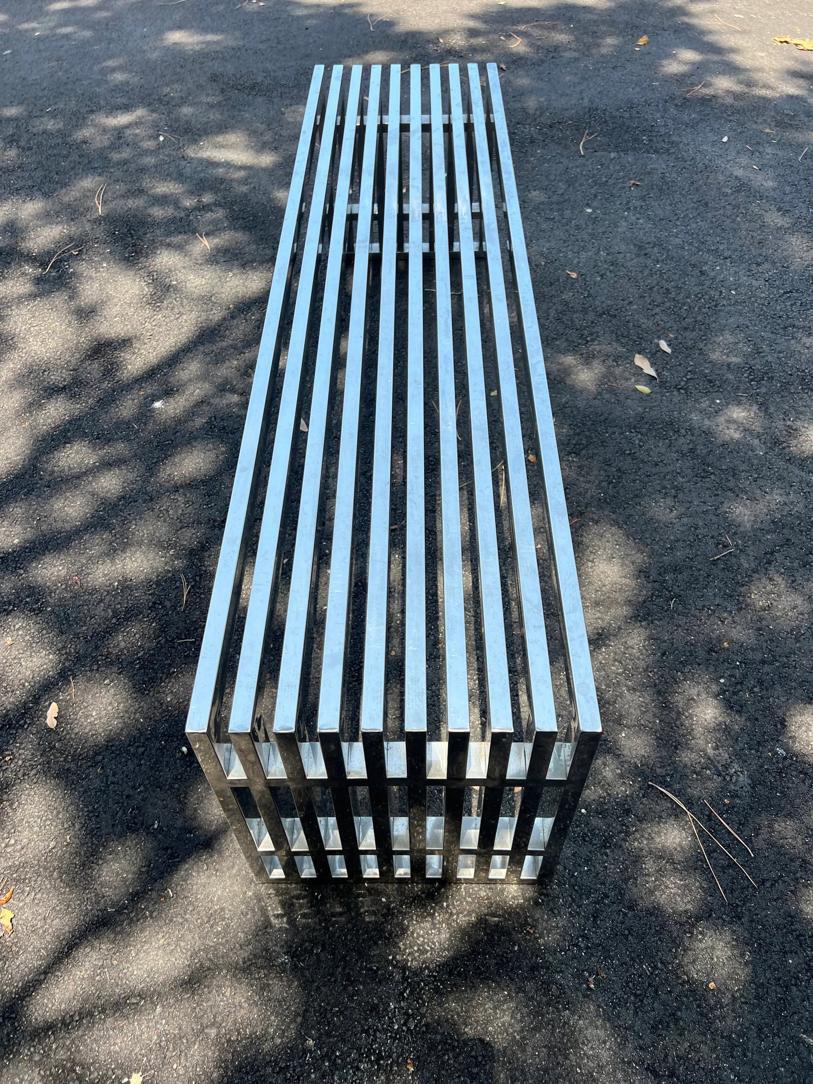 1970s Milo Baughman Style Chrome Slat Bench - 2