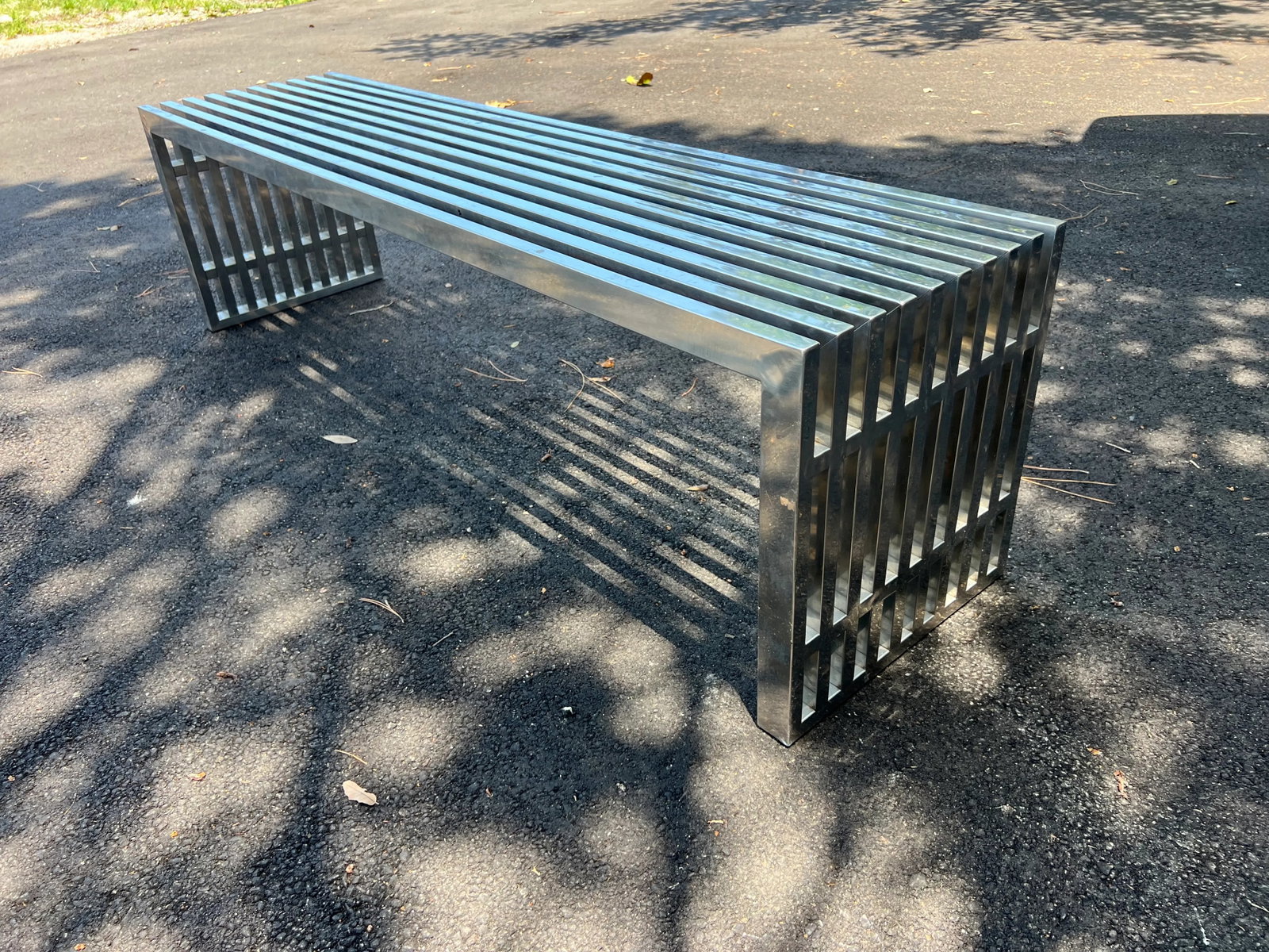 1970s Milo Baughman Style Chrome Slat Bench - 3