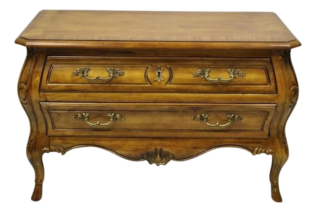 Mid 20th Century Drexel Heritage French Provincial Fruitwood Bombe Low Commode Nightstand Chest (1 of 10)