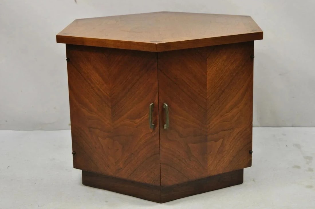 Mid 20th Century Lane Altavista Mid Century Modern Walnut 2 Door Side Drum Cabinet End Table - 2