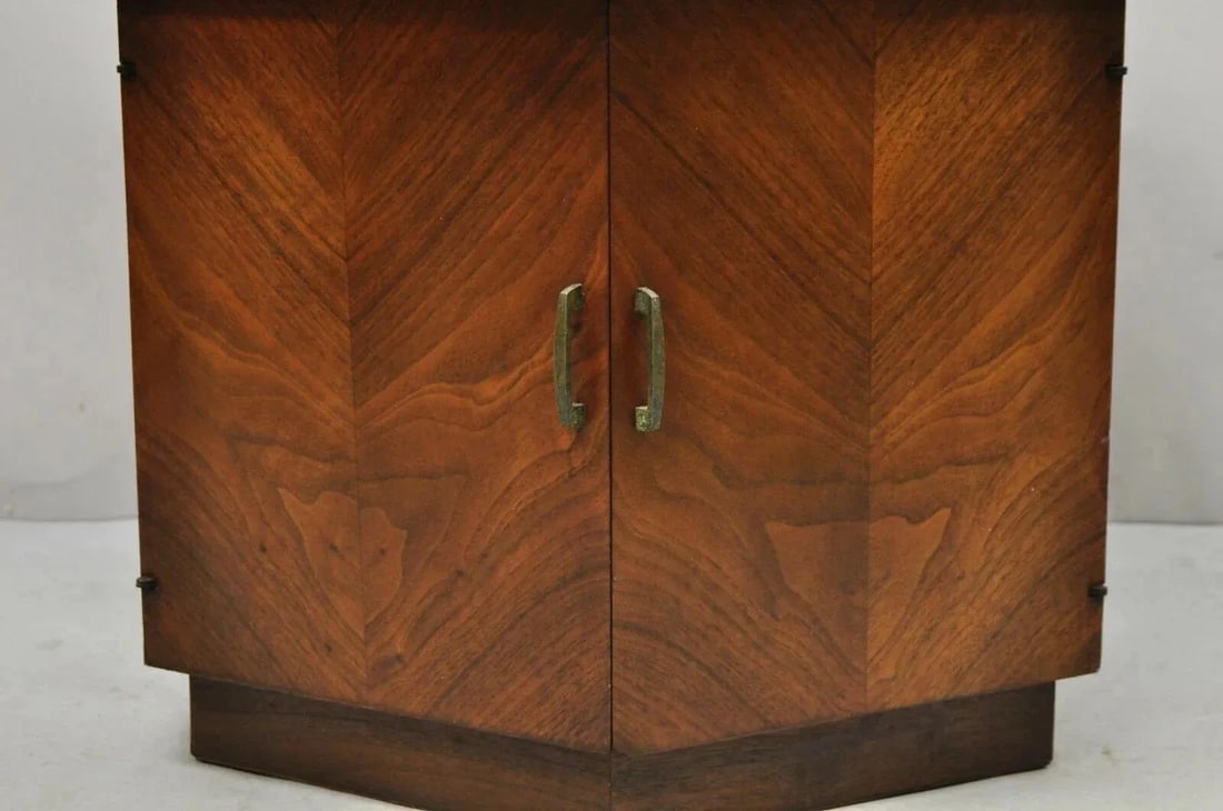 Mid 20th Century Lane Altavista Mid Century Modern Walnut 2 Door Side Drum Cabinet End Table - 4
