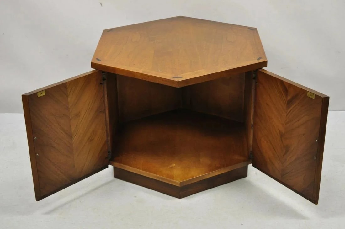 Mid 20th Century Lane Altavista Mid Century Modern Walnut 2 Door Side Drum Cabinet End Table - 9