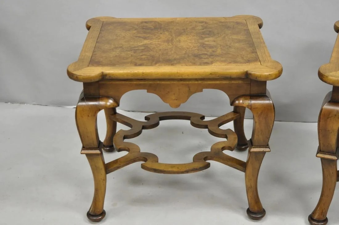 Vintage Baker Regency Style Burlwood Walnut Low Side End Tables - A Pair - 12