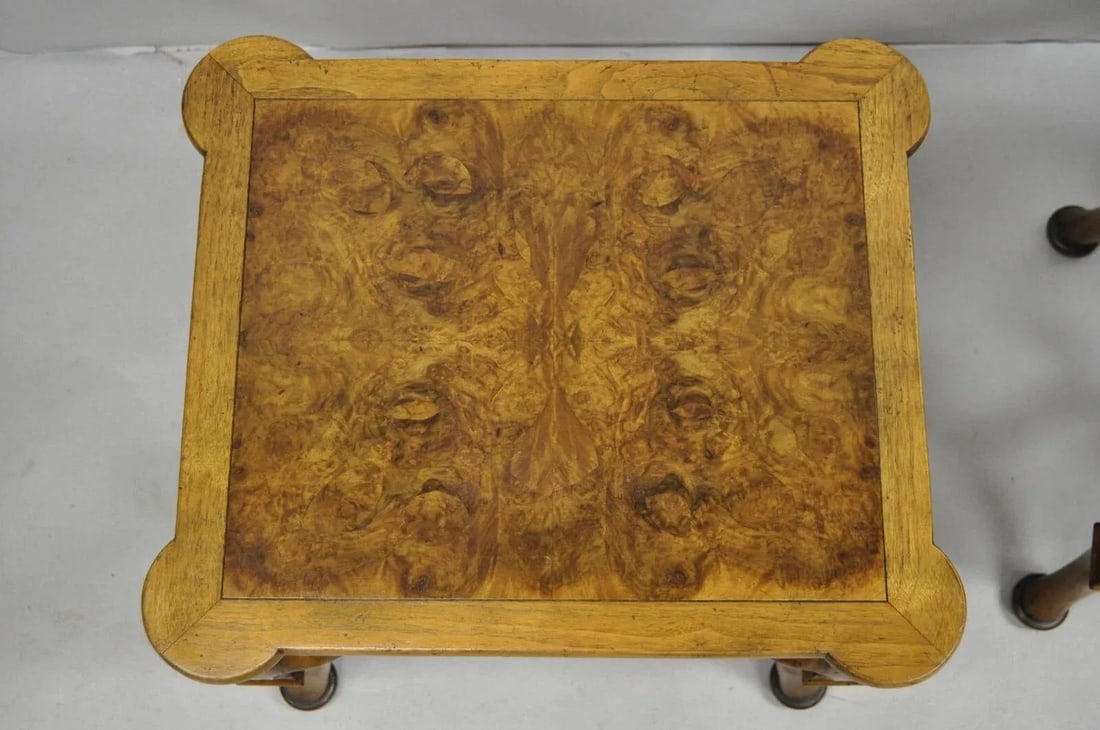 Vintage Baker Regency Style Burlwood Walnut Low Side End Tables - A Pair - 6