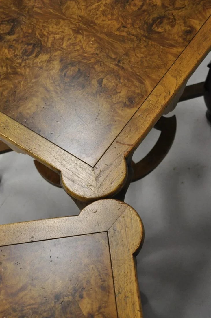 Vintage Baker Regency Style Burlwood Walnut Low Side End Tables - A Pair - 8