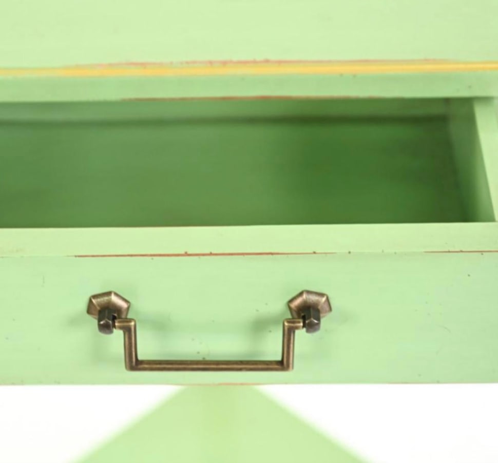 Grange France French Provicincial Seafoam Green Triangular End Table With Drawer, 2000s. - 3