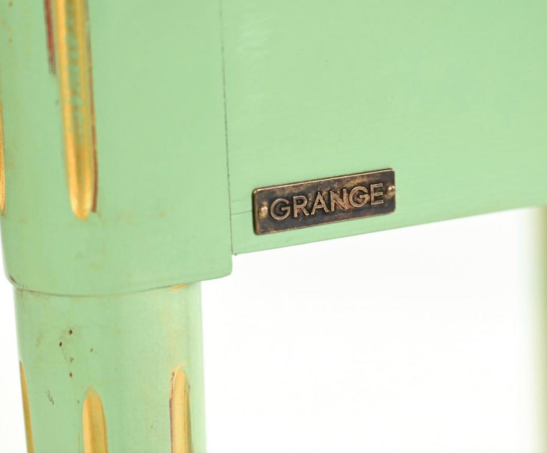 Grange France French Provicincial Seafoam Green Triangular End Table With Drawer, 2000s. - 4