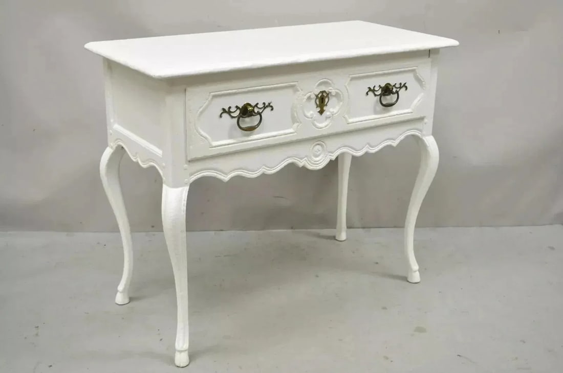 Vintage Baker French Country Regency Hoof Foot White One Drawer Console Table - 2