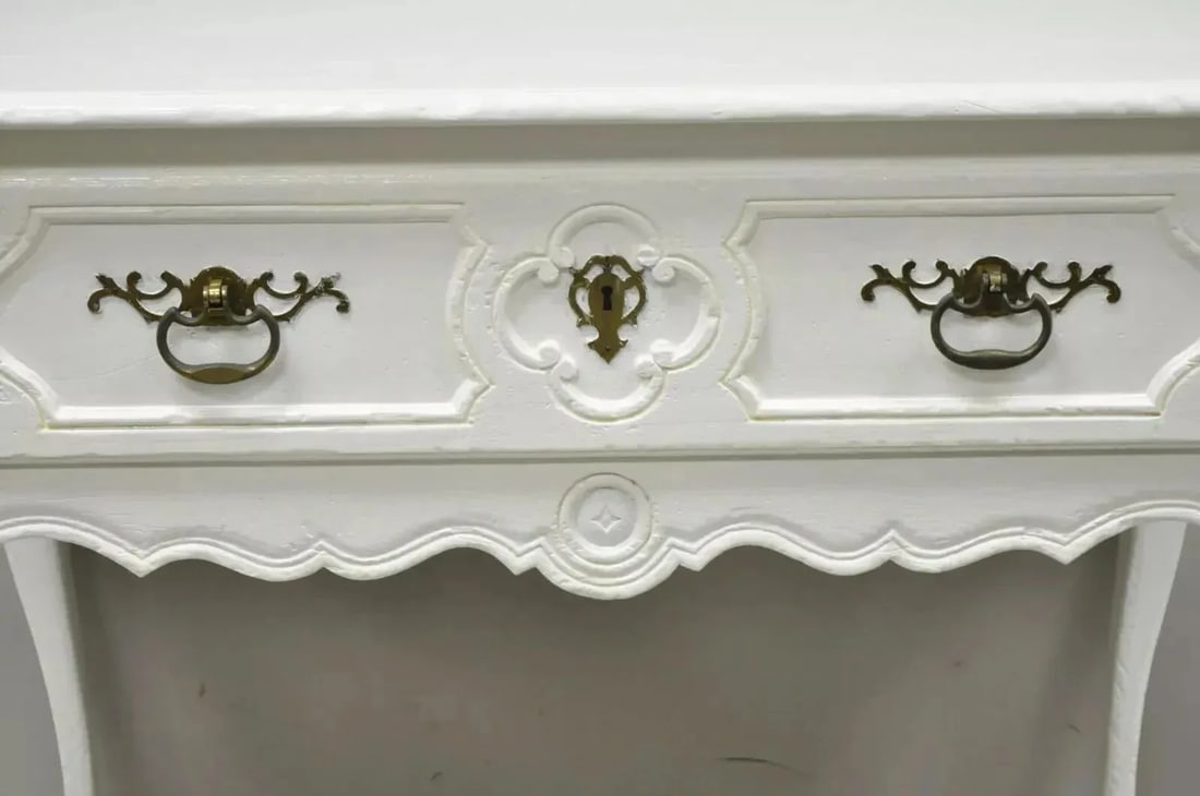 Vintage Baker French Country Regency Hoof Foot White One Drawer Console Table - 3