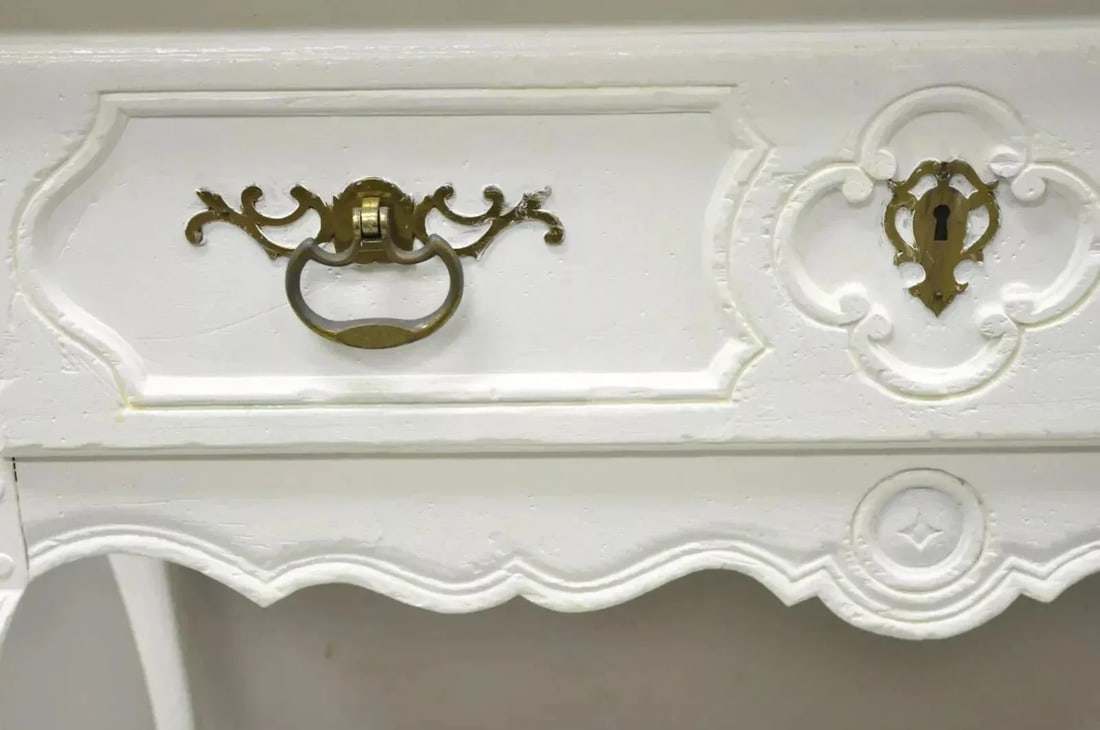 Vintage Baker French Country Regency Hoof Foot White One Drawer Console Table - 4