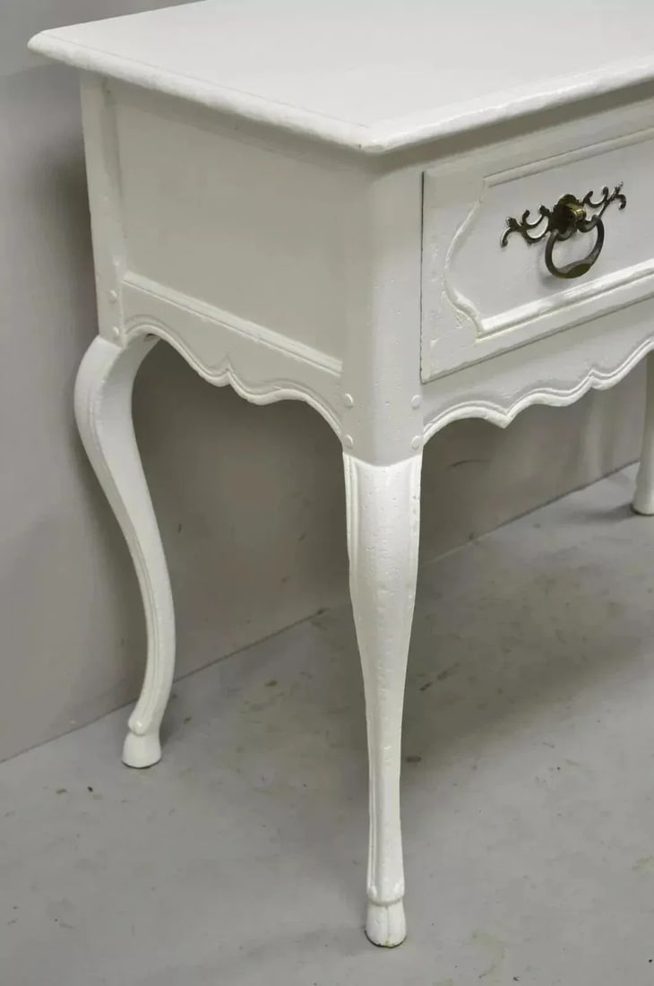 Vintage Baker French Country Regency Hoof Foot White One Drawer Console Table - 5