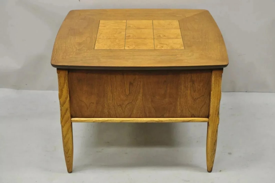 Lane Mid Century Modern Walnut 2 Drawer Lamp End Table With Burlwood Inlay Top - 11