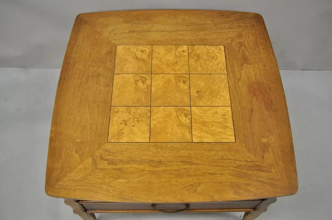 Lane Mid Century Modern Walnut 2 Drawer Lamp End Table With Burlwood Inlay Top - 2