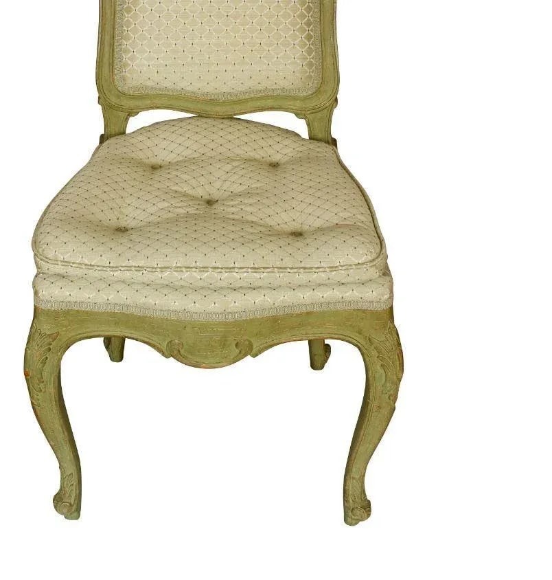 Pair of Green Painted French Style Side Chairs With Shell Motif and Tufted Seat - 4