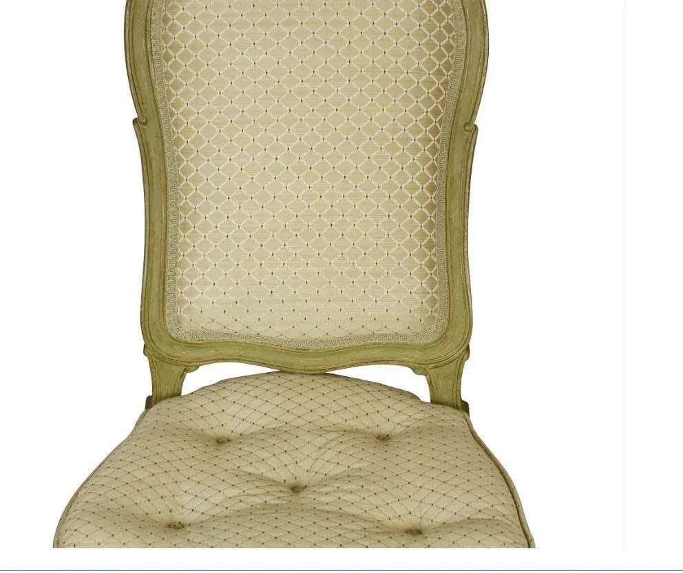 Pair of Green Painted French Style Side Chairs With Shell Motif and Tufted Seat - 5