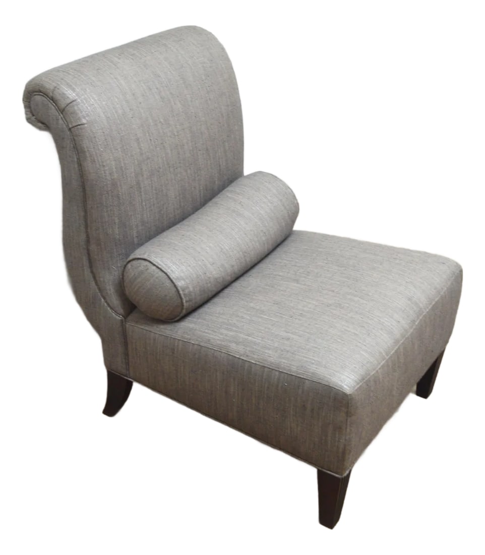 Barbara Barry for Baker Slipper Chair: Slipper Chair by Baker. Store item #470. It features reeded legs and comes with a pillow. Condition: Alterations: Original Condition Unaltered Imperfections: Some Imperfections Condition Notes: Marks 