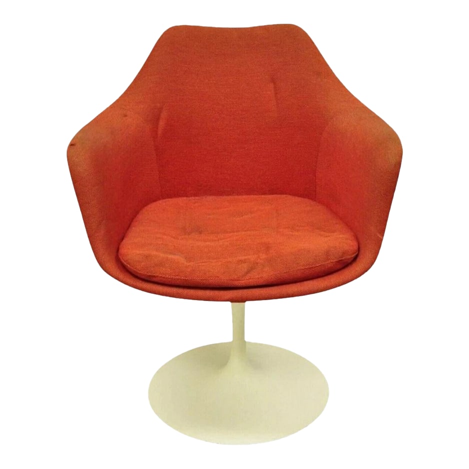 Mid 20th Century Vintage Knoll Eero Saarinen Red Upholstered Fiberglass Tulip Arm Chair (1 of 12)