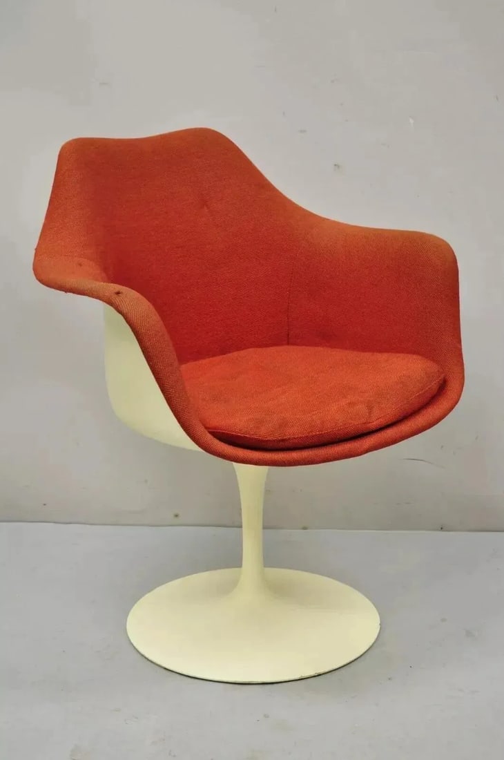 Mid 20th Century Vintage Knoll Eero Saarinen Red Upholstered Fiberglass Tulip Arm Chair - 2