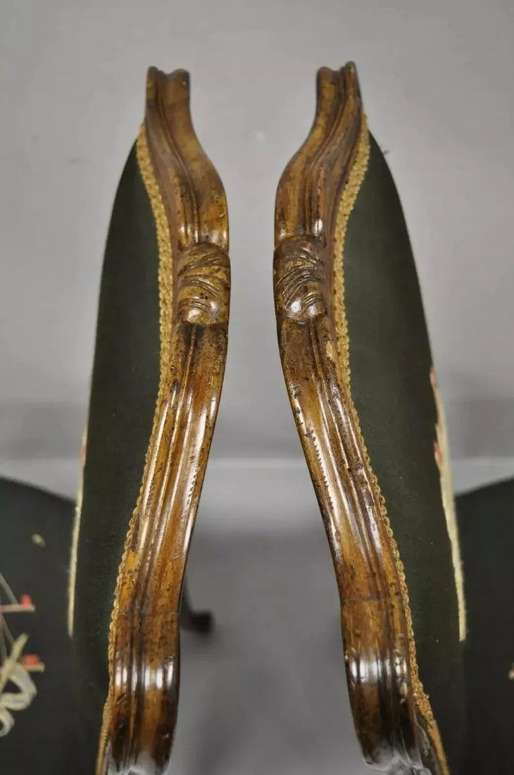 Early 20th Century French Provincial Louis XV Walnut Side Chairs With Ship Boat Crewel Work - A Pair - 11