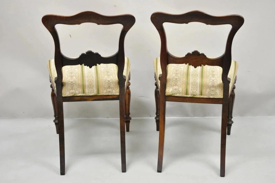 Antique English Victorian Carved Rosewood Parlor Dining Side Chairs - A Pair - 10