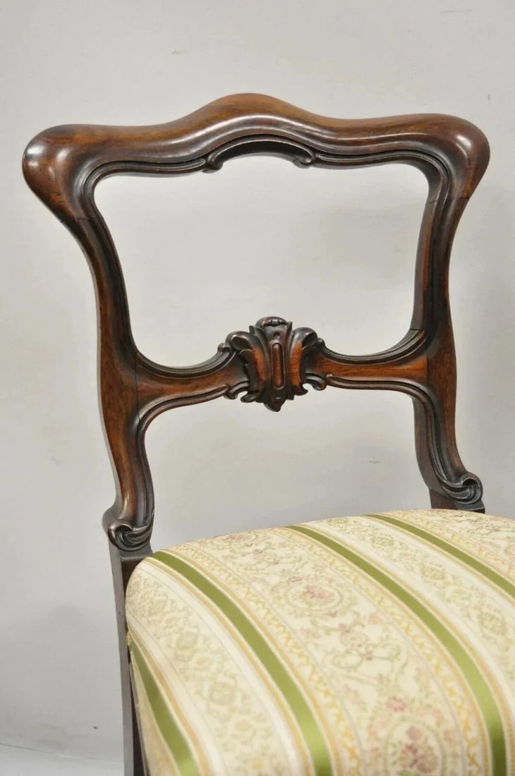Antique English Victorian Carved Rosewood Parlor Dining Side Chairs - A Pair - 11