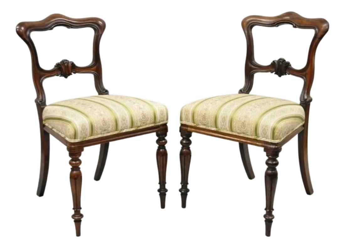 Antique English Victorian Carved Rosewood Parlor Dining Side Chairs - A Pair (1 of 12)