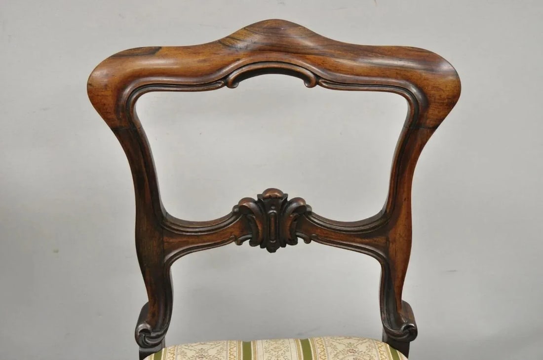 Antique English Victorian Carved Rosewood Parlor Dining Side Chairs - A Pair - 3