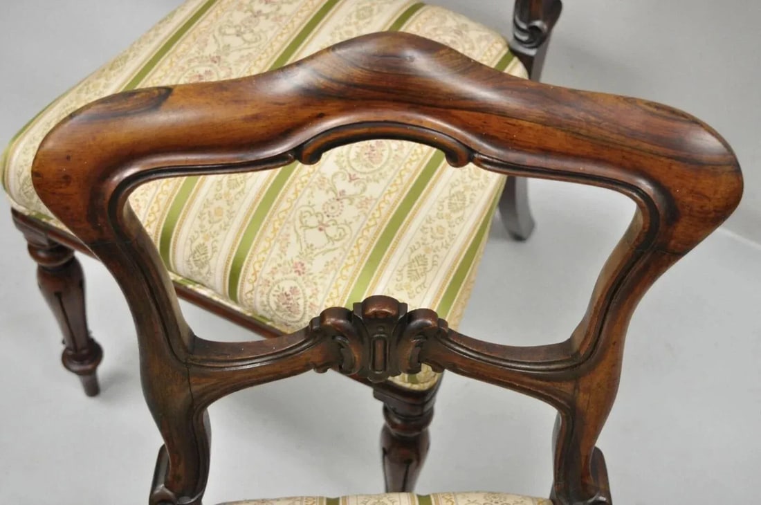 Antique English Victorian Carved Rosewood Parlor Dining Side Chairs - A Pair - 4