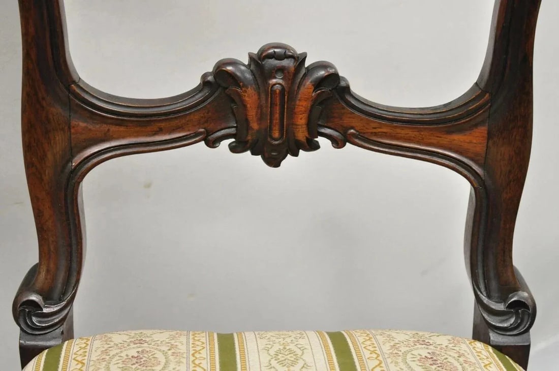 Antique English Victorian Carved Rosewood Parlor Dining Side Chairs - A Pair - 5