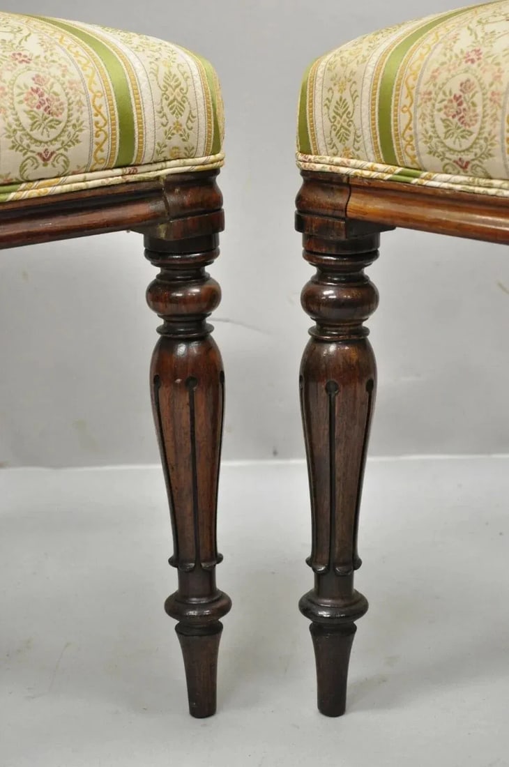 Antique English Victorian Carved Rosewood Parlor Dining Side Chairs - A Pair - 6