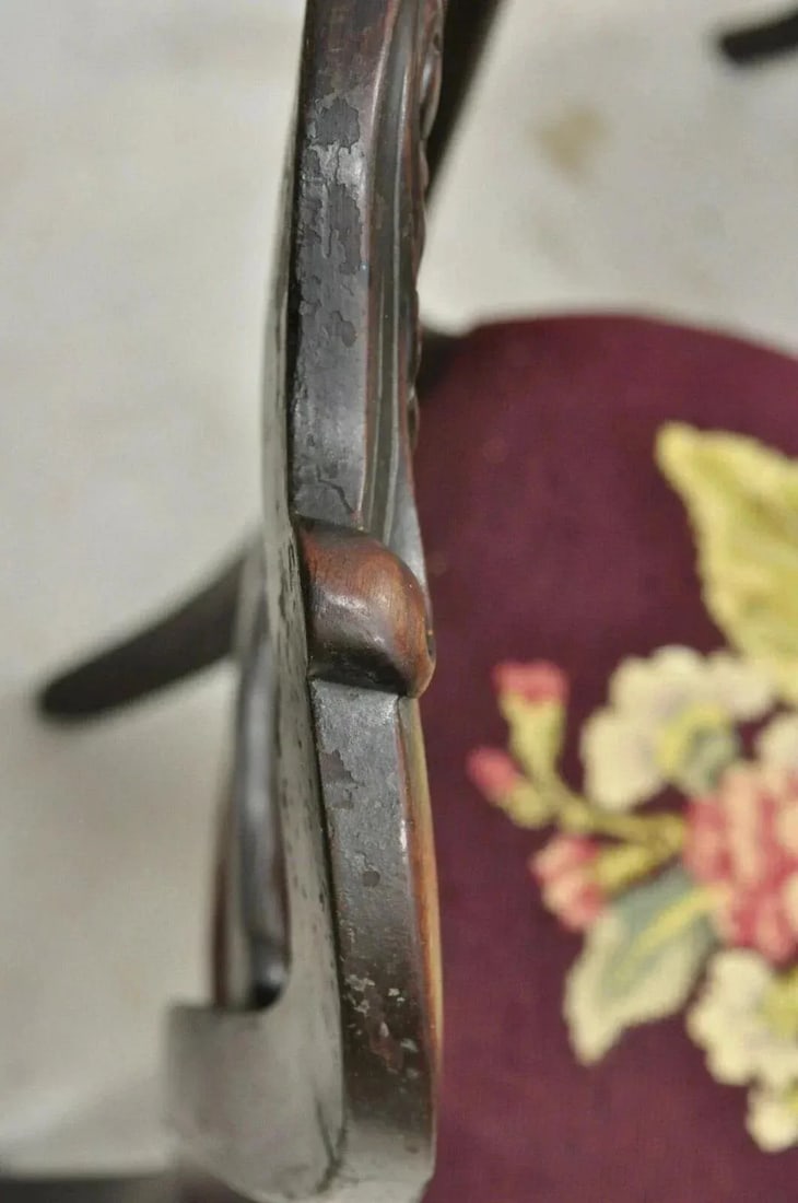 Late 19th Century Antique Eastlake Victorian Carved Mahogany Needlepoint Parlor Side Chairs - Pair - 10