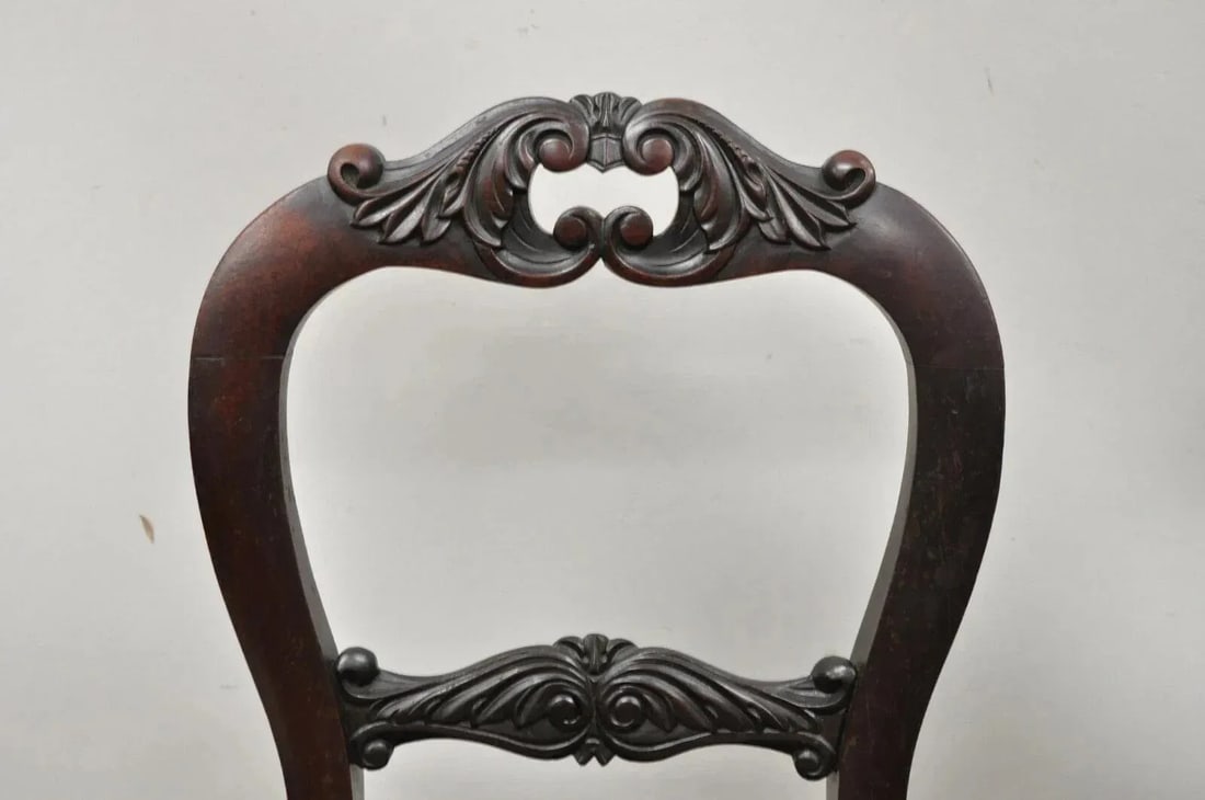 Late 19th Century Antique Eastlake Victorian Carved Mahogany Needlepoint Parlor Side Chairs - Pair - 3