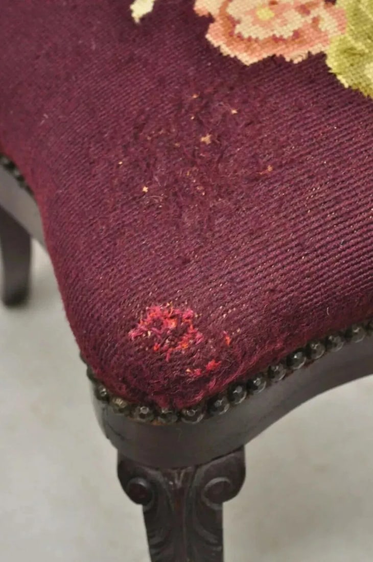 Late 19th Century Antique Eastlake Victorian Carved Mahogany Needlepoint Parlor Side Chairs - Pair - 7