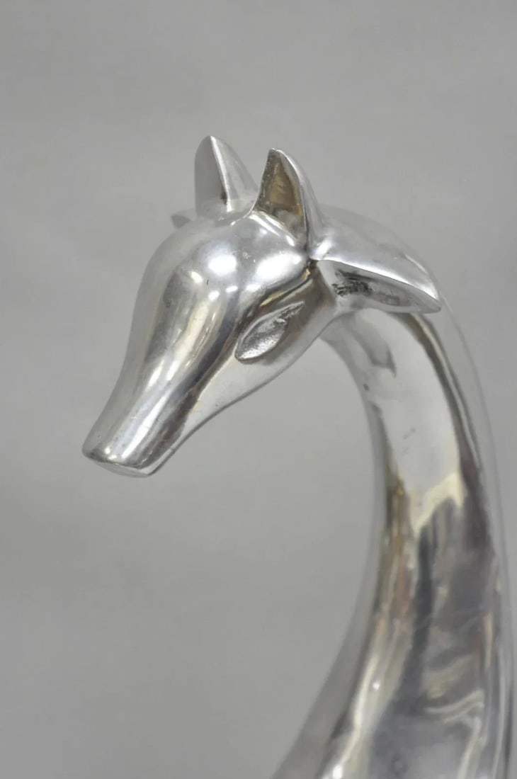 Late 20th Century Vintage Mid Century Modern Cast Aluminum Silver Giraffe Sculptures - A Pair - 5