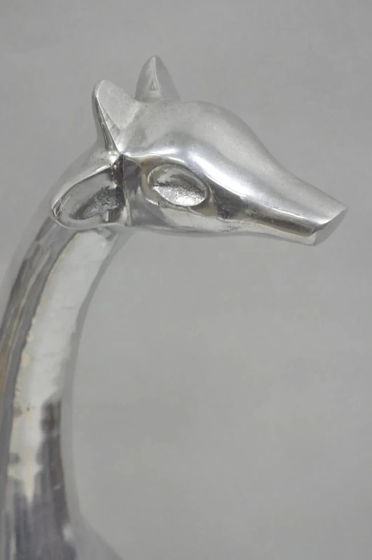 Late 20th Century Vintage Mid Century Modern Cast Aluminum Silver Giraffe Sculptures - A Pair - 6