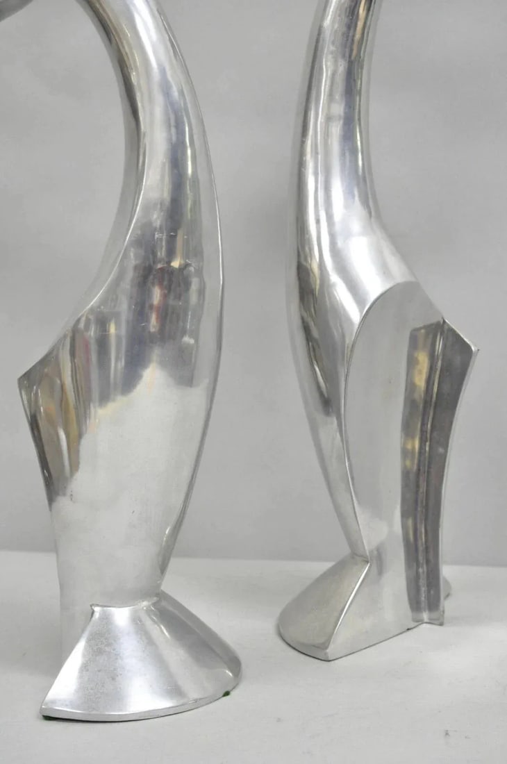 Late 20th Century Vintage Mid Century Modern Cast Aluminum Silver Giraffe Sculptures - A Pair - 7