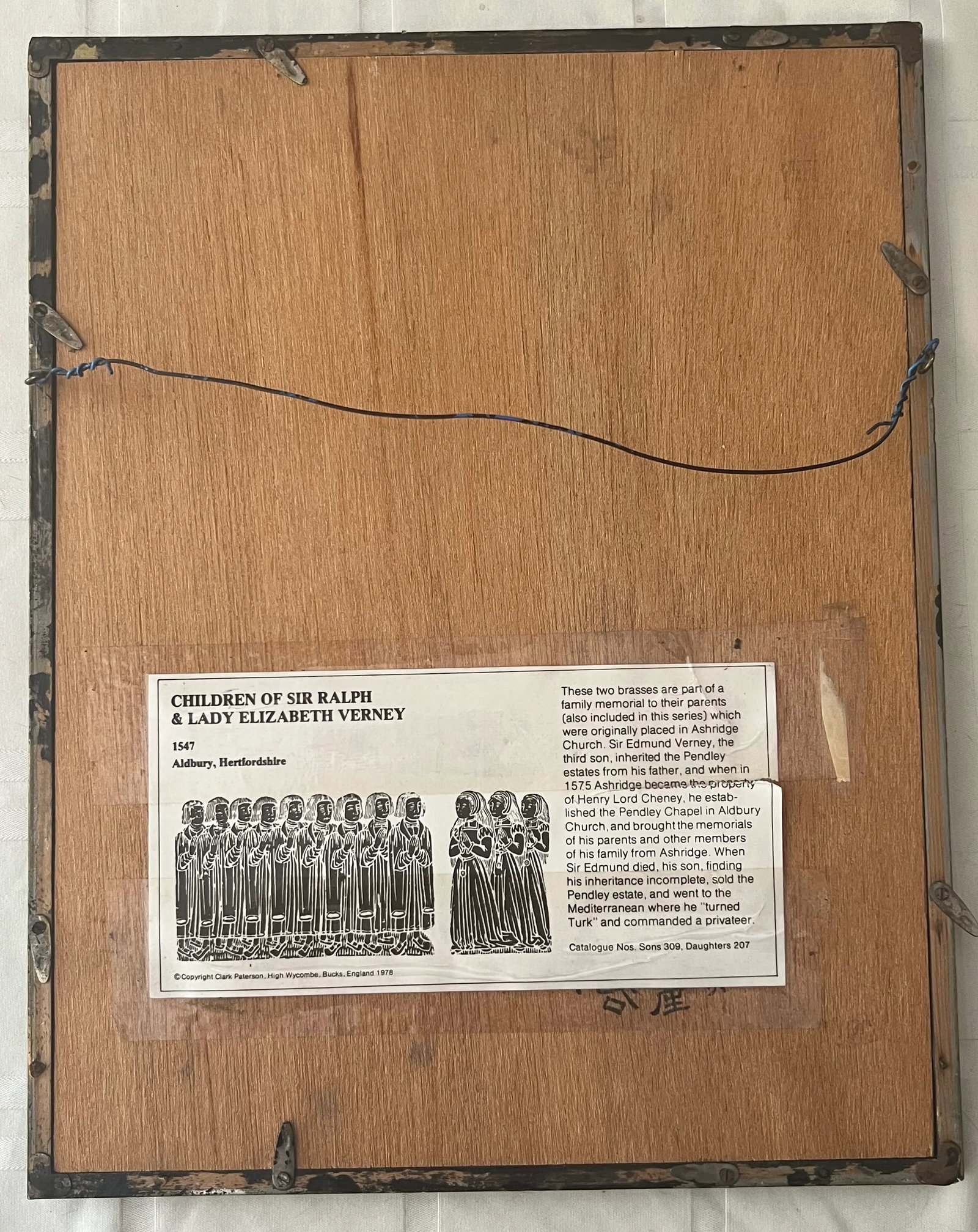 Mid 20th Century Framed Brass Rubbing Daughters of Sir Ralph and Lady Elizabeth Verney - 4