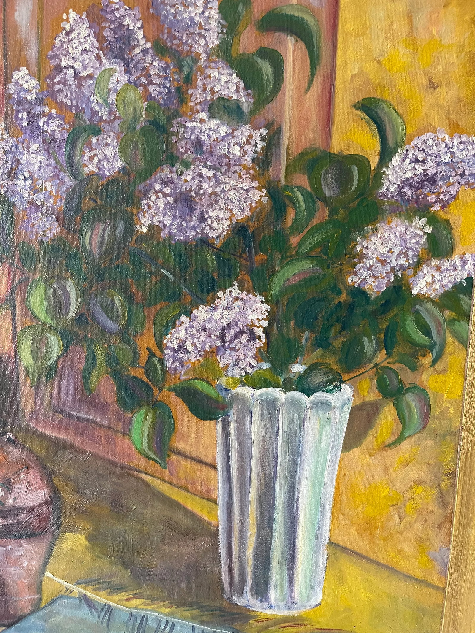 1980s Original oOil on Canvas Bouquet of Lilacs Painting - 4