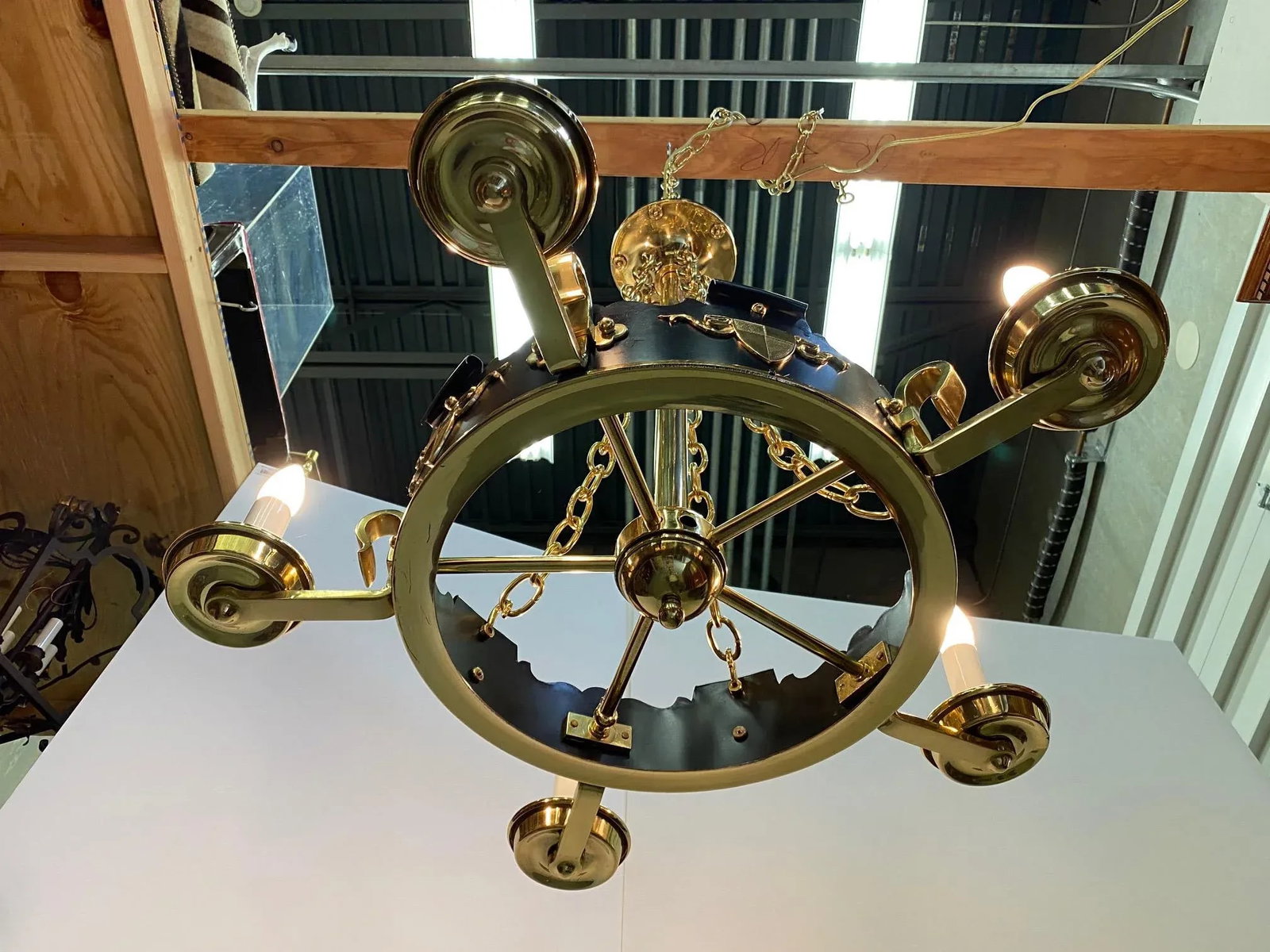 Brass and Ebonized Black Chandelier - 10
