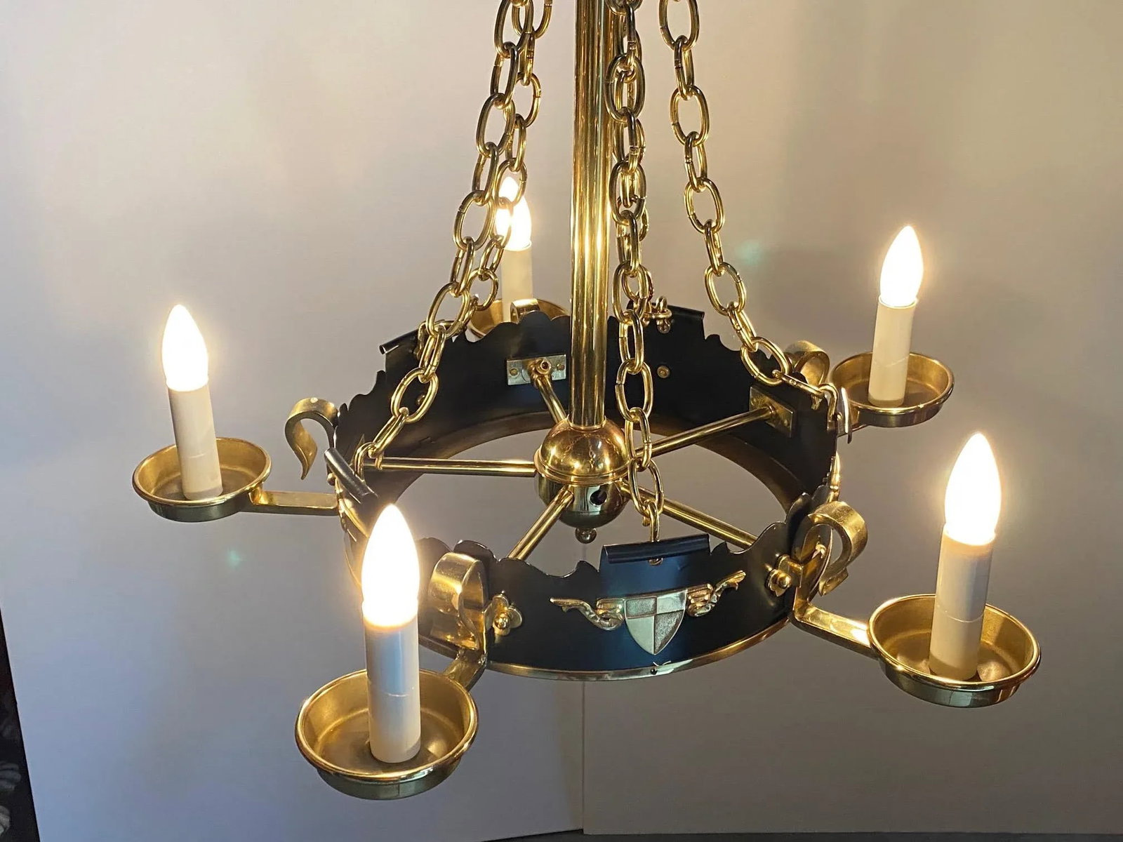 Brass and Ebonized Black Chandelier - 11